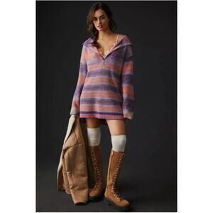 Anthropologie Daily Practice Half-Zip Oversized Tunic Sweater Mini Dress Sz XS